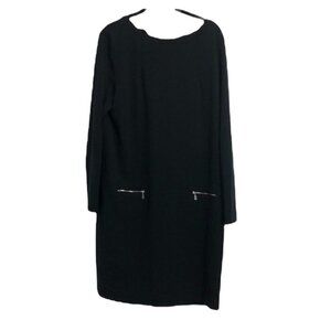 Bogner Black wool dress zipper  details removable oversized knit collar size 14